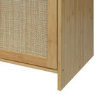 Aparador de bambú y ratán natural con 3 puertas, armario de almacenamiento para cocina