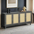 Panneaux en placage supérieur, buffet en rotin, meuble de rangement d'appoint avec 4 portes en rotin