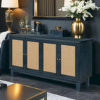 Panneaux en placage supérieur, buffet en rotin, meuble de rangement d'appoint avec 4 portes en rotin