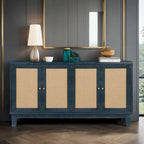Panneaux en placage supérieur, buffet en rotin, meuble de rangement d'appoint avec 4 portes en rotin