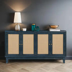 Panneaux en placage supérieur, buffet en rotin, meuble de rangement d'appoint avec 4 portes en rotin