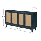 Panneaux en placage supérieur, buffet en rotin, meuble de rangement d'appoint avec 4 portes en rotin