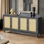 Panneaux en placage supérieur, buffet en rotin, meuble de rangement d'appoint avec 4 portes en rotin