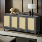 Panneaux en placage supérieur, buffet en rotin, meuble de rangement d'appoint avec 4 portes en rotin