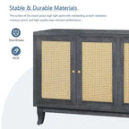 Panneaux en placage supérieur, buffet en rotin, meuble de rangement d'appoint avec 4 portes en rotin