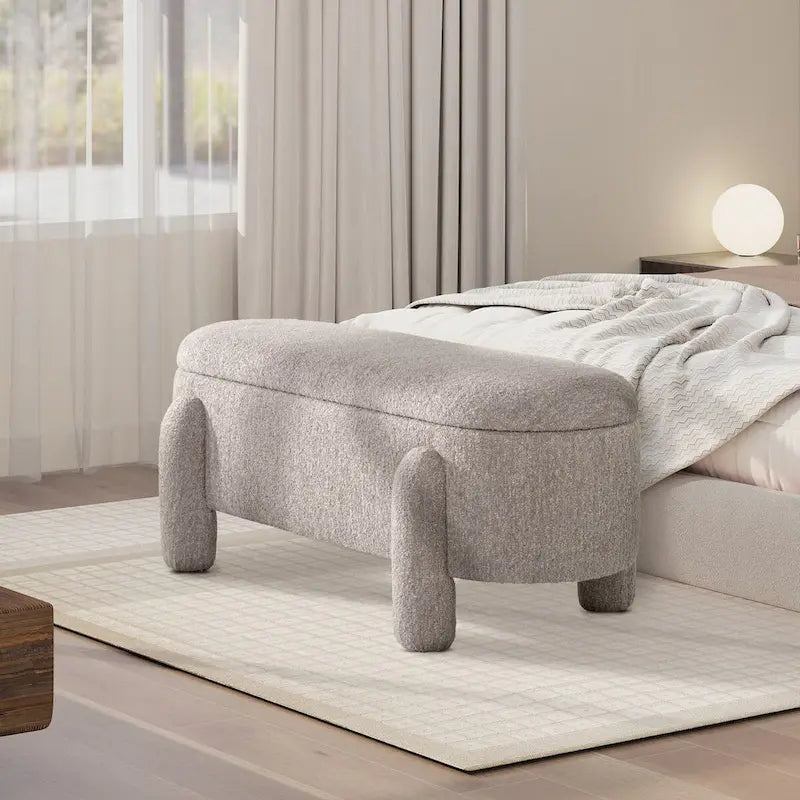 49 Boucle Fully Upholstered Oval Storage Bench