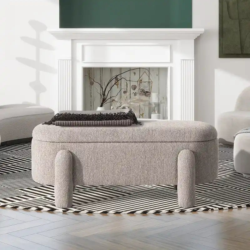 49 Boucle Fully Upholstered Oval Storage Bench