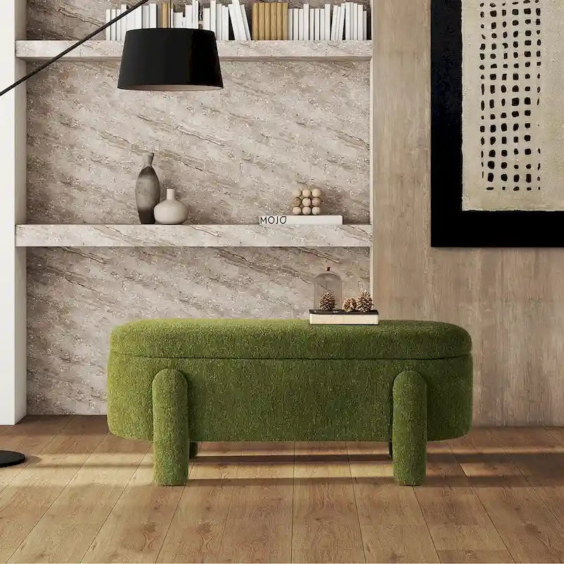 49 Boucle Fully Upholstered Oval Storage Bench