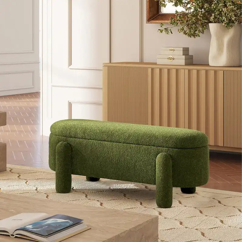 49 Boucle Fully Upholstered Oval Storage Bench
