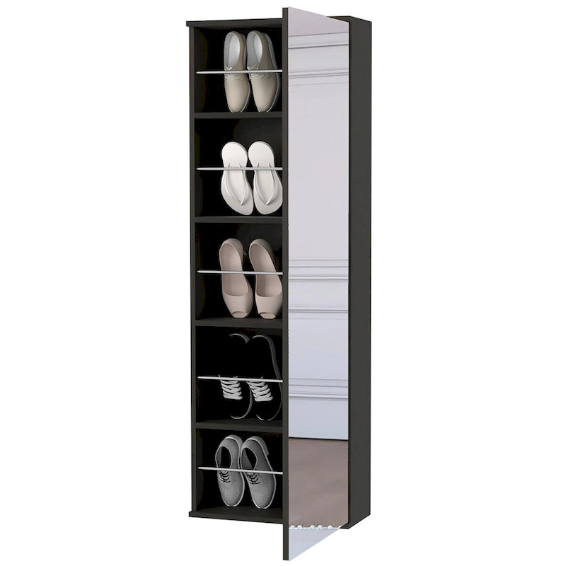 Wall Mounted Shoe Rack With Mirror, Single Door, Black Wengue Finish