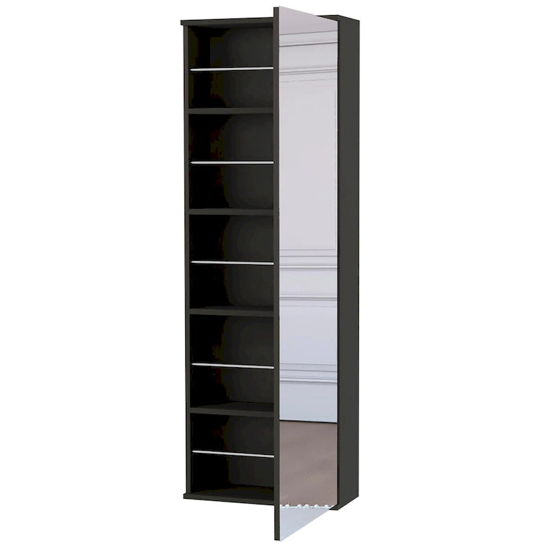Wall Mounted Shoe Rack With Mirror, Single Door, Black Wengue Finish