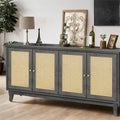 Wood Sideboard Cabinet with 4 Rattan Doors and Adjustable Shelves