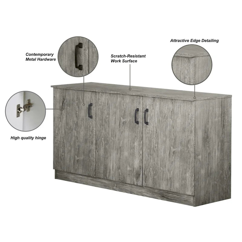 3-Door Credenza Storage Cabinet with Interior Shelves
