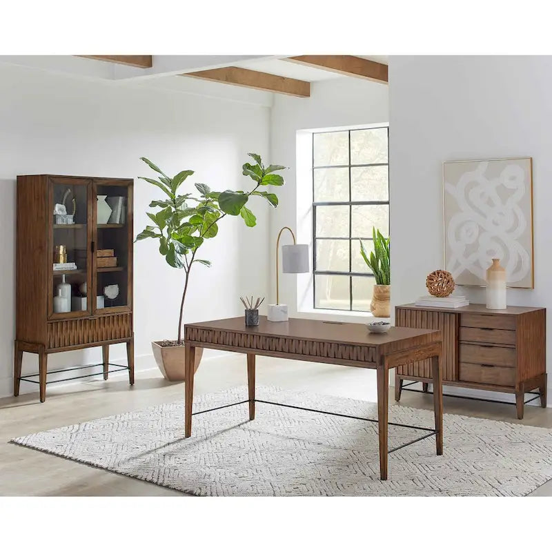 Mid-century Modern Glass Door Bookcase/ Display, Office Bookcase/Display, Accent Bookcase/Display, Brown