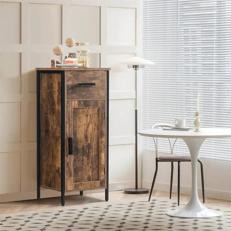 Narrow Floor Storage Cabinet with 1 Door and 1 Drawer - 11.8D x 13.8W x 31.5H