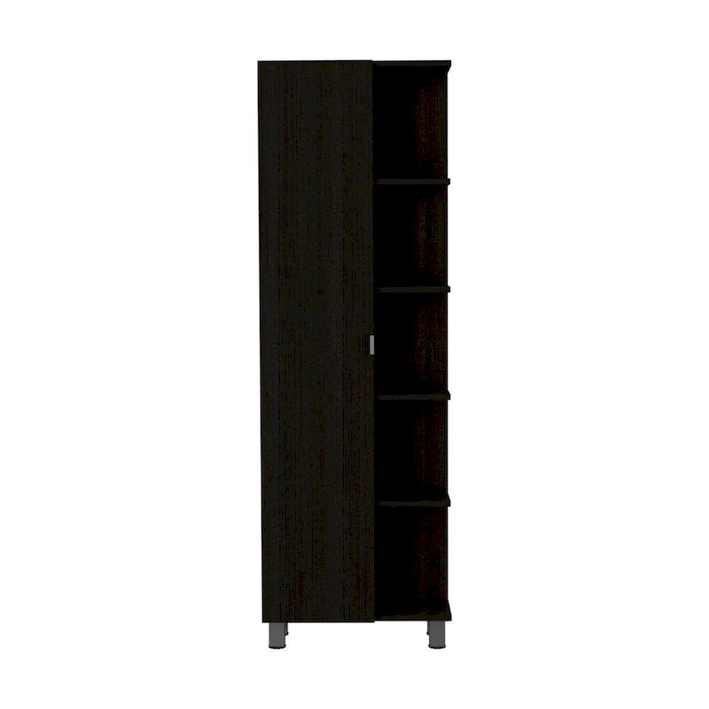 Mirror Linen Cabinet, Four Interior Shelves, Five External Shelves -Black
