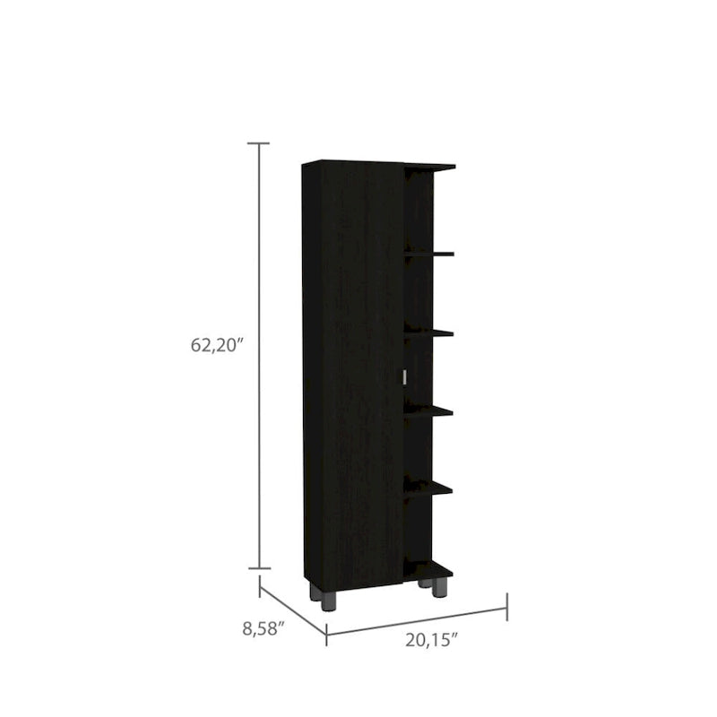 Mirror Linen Cabinet, Four Interior Shelves, Five External Shelves -Black