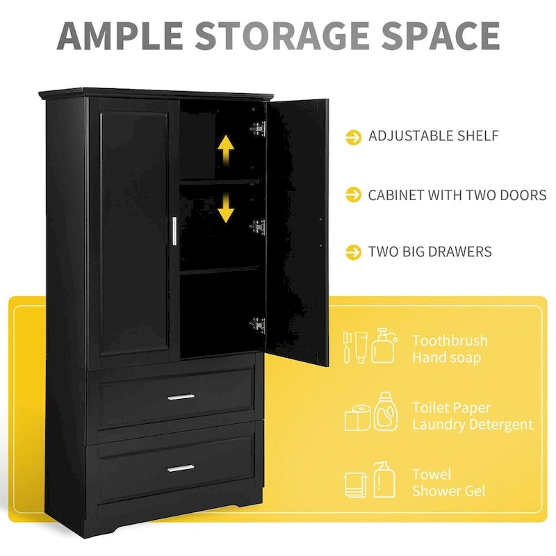 Tall Bathroom Storage Cabinet with Drawers and Shelf