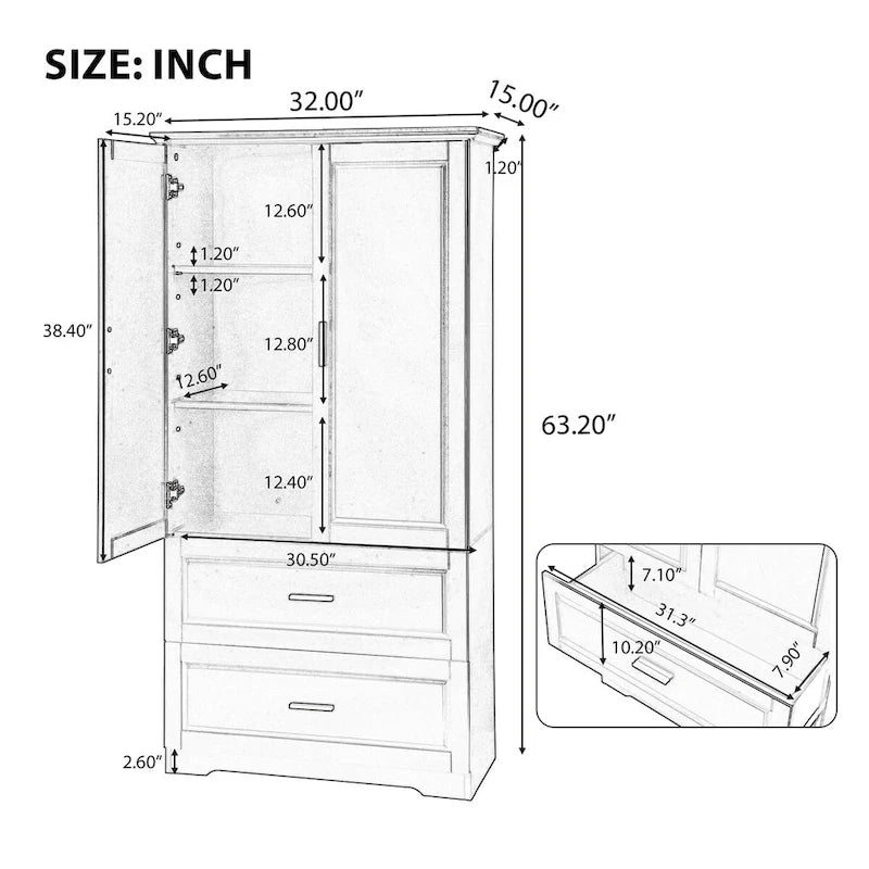 Tall Bathroom Storage Cabinet with Drawers and Shelf